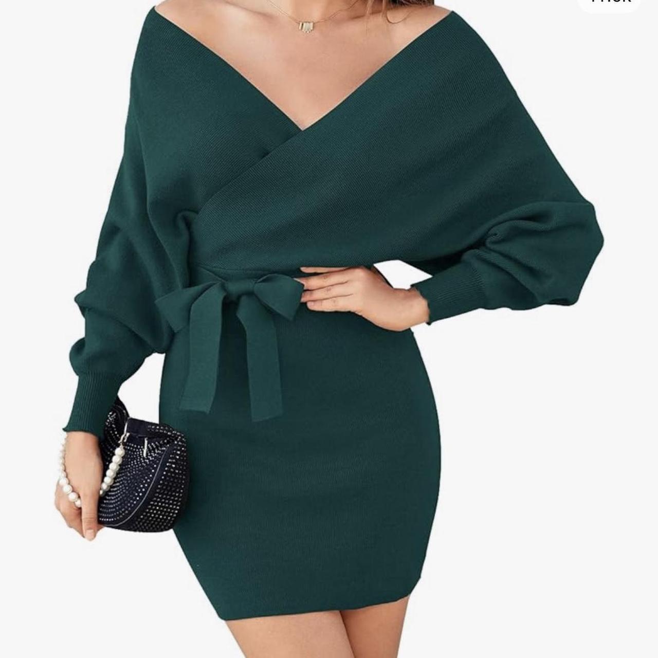 Size 6 dark emerald green knit dress. Wear off the... Depop