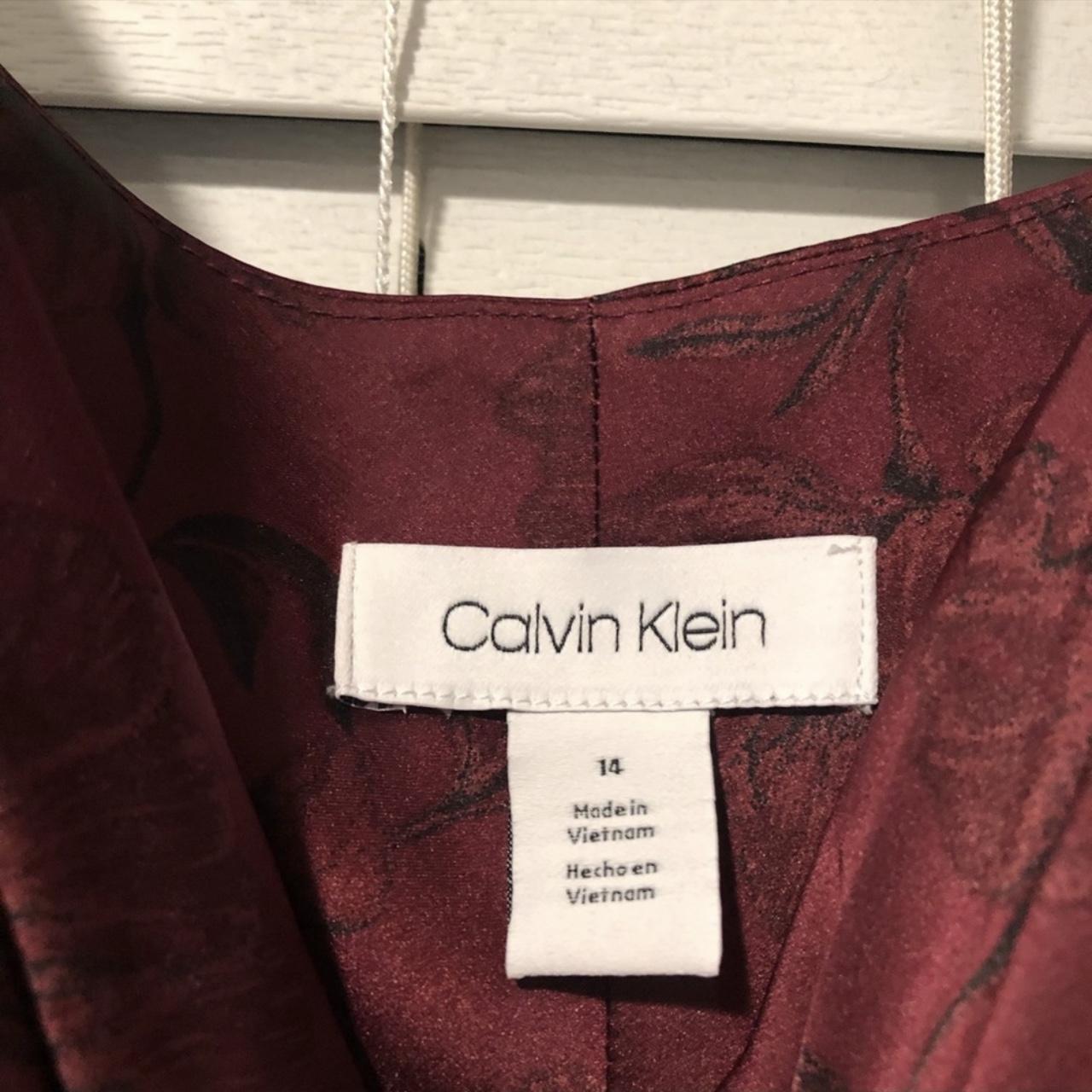 Calvin Klein burgundy slip dress with black floral... - Depop