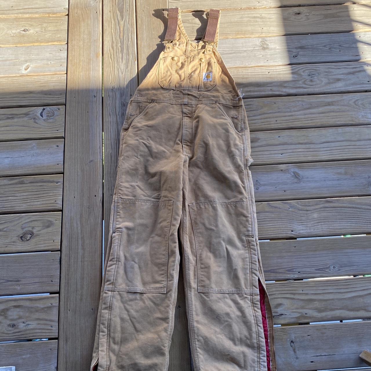 Tan Carhartt overalls. Tagged 36x30. Zipper missing... Depop