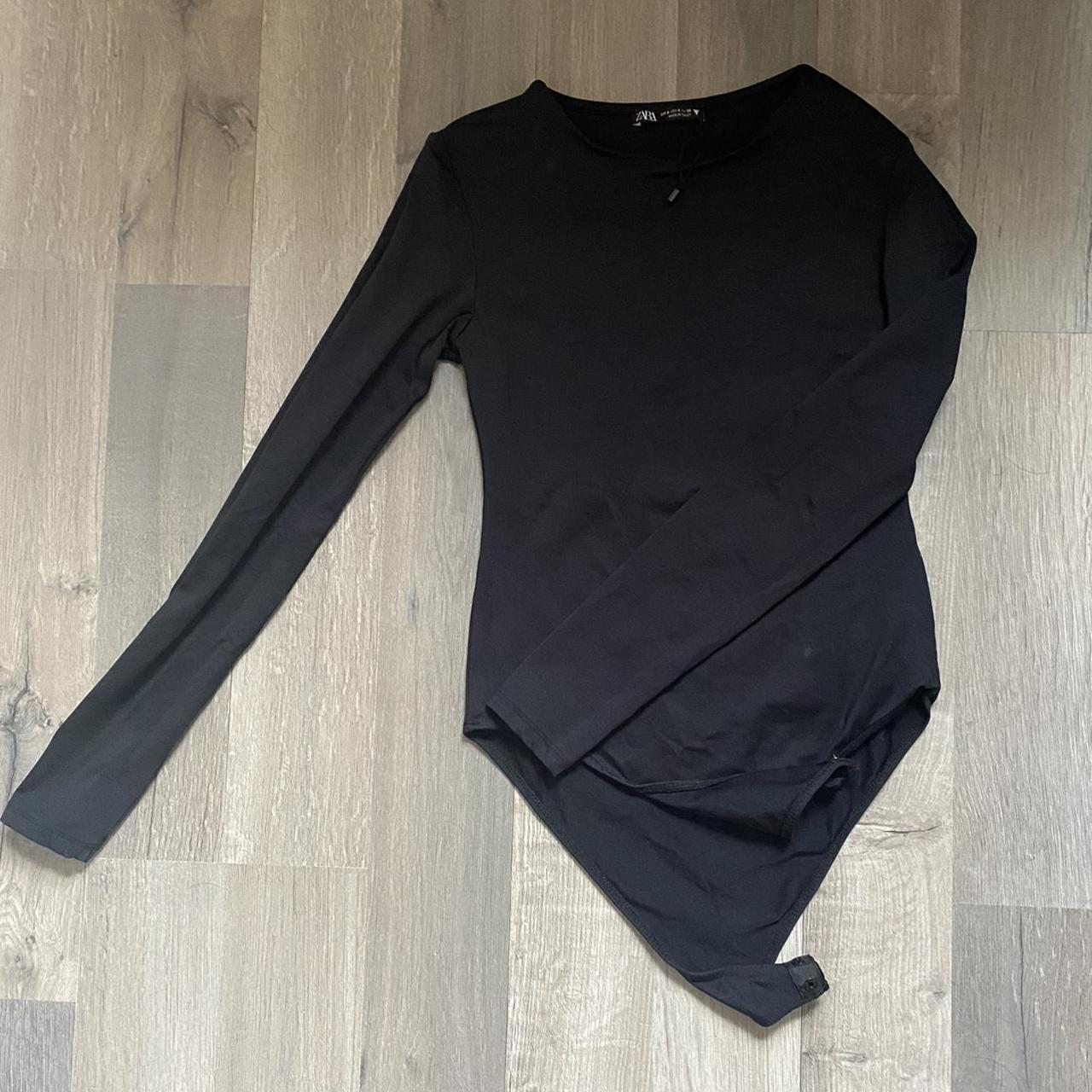 Zara basic black long sleeve bodysuit stretchy... Depop