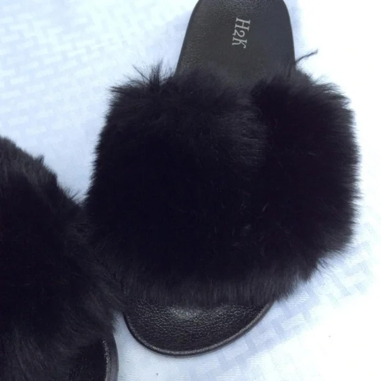 H2K Slippers Casual Fur Fluffy Slippers Flats Thick Depop