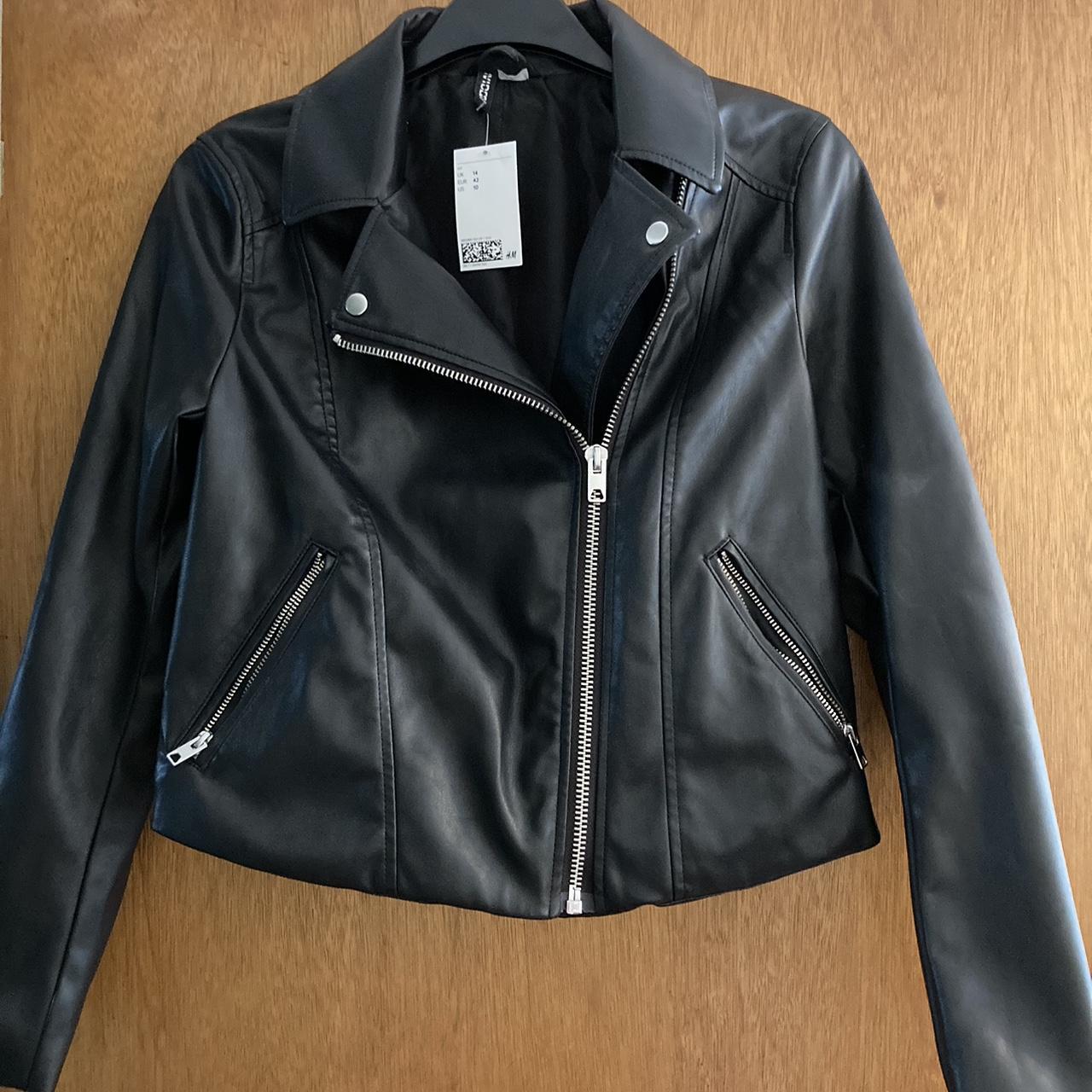 BNWT H&M faux vegan leather cropped biker jacket,... - Depop