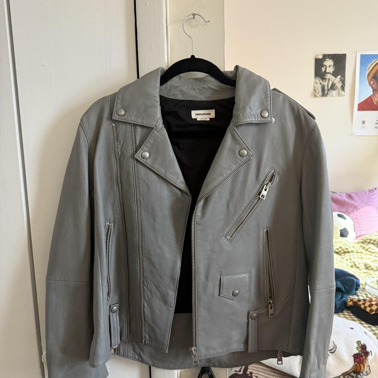 Zadig & Voltaire Women's Party Jacket - Grey - L – 100% Lamb leather Zadig & Voltaire moto …