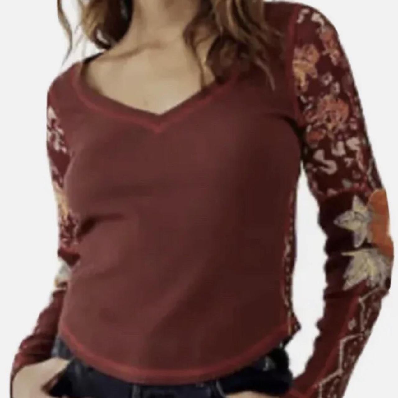 Free People Women's Amara Floral Print Long Sleeve high quality Top