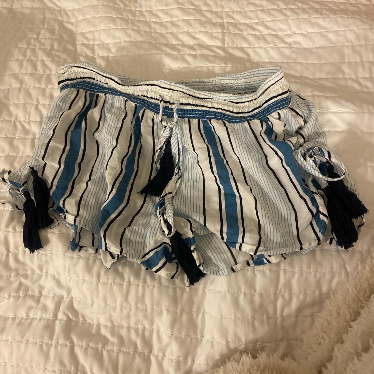 flowy beach shorts super preppy blue shorts,... Depop