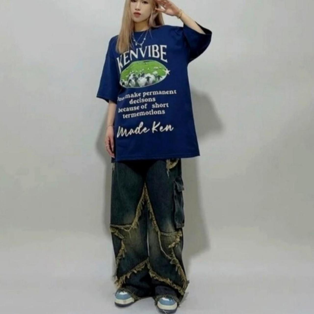 Kenvibe Five-Pointed Star Patch Street Y2K Jeans... - Depop