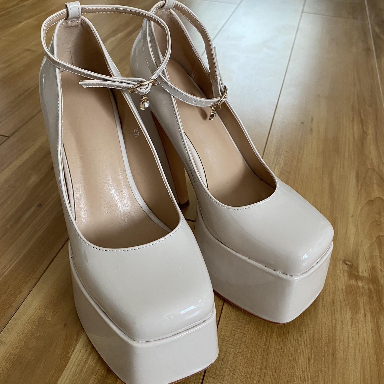 strappy nude chunky heels