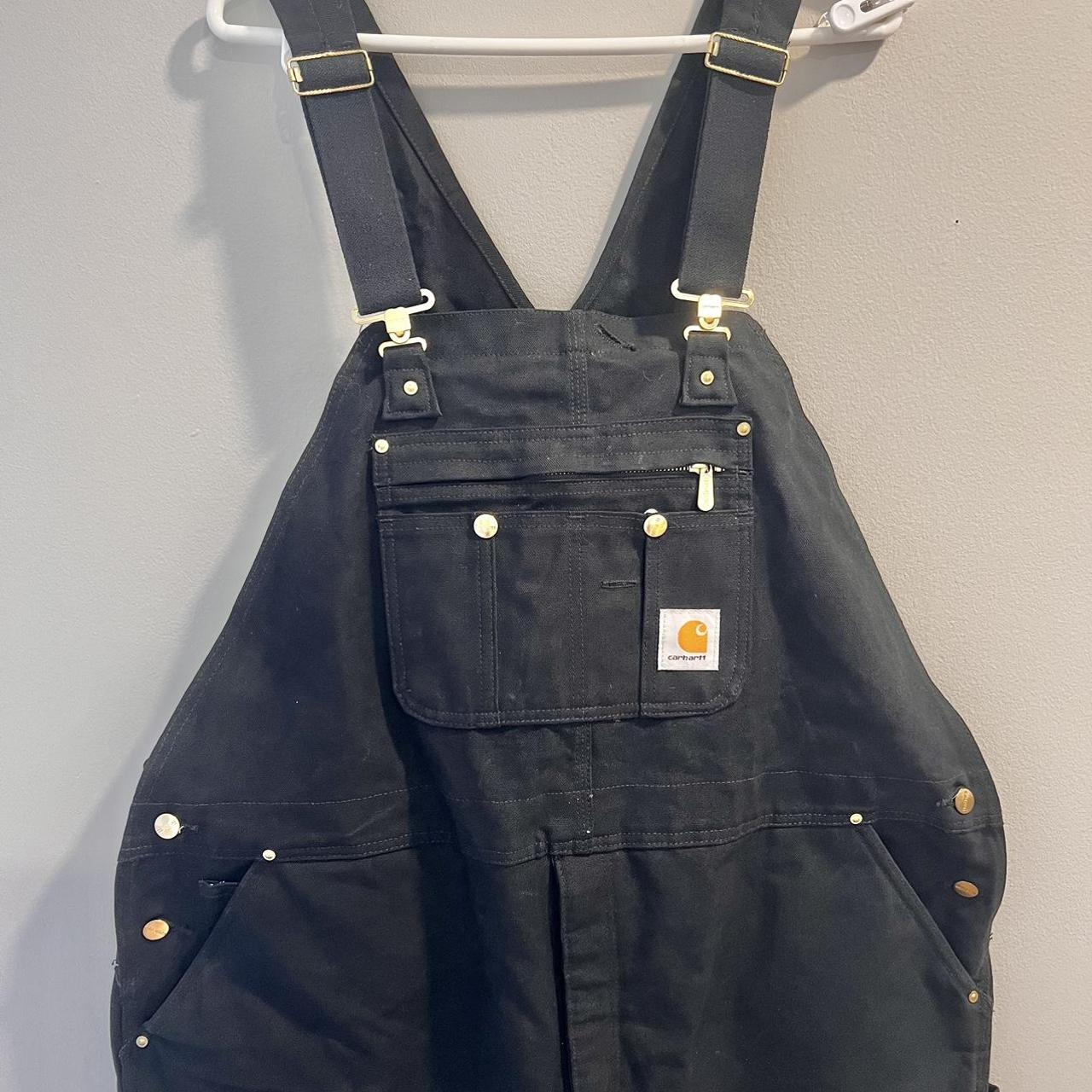 Carhartt R41 black duck canvas zip to thing bib... Depop