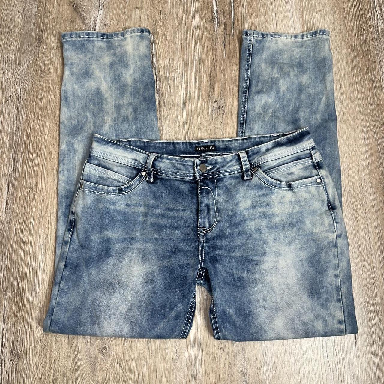 Flamingals Woman’s Acid Wash Straight Leg Jeans... - Depop