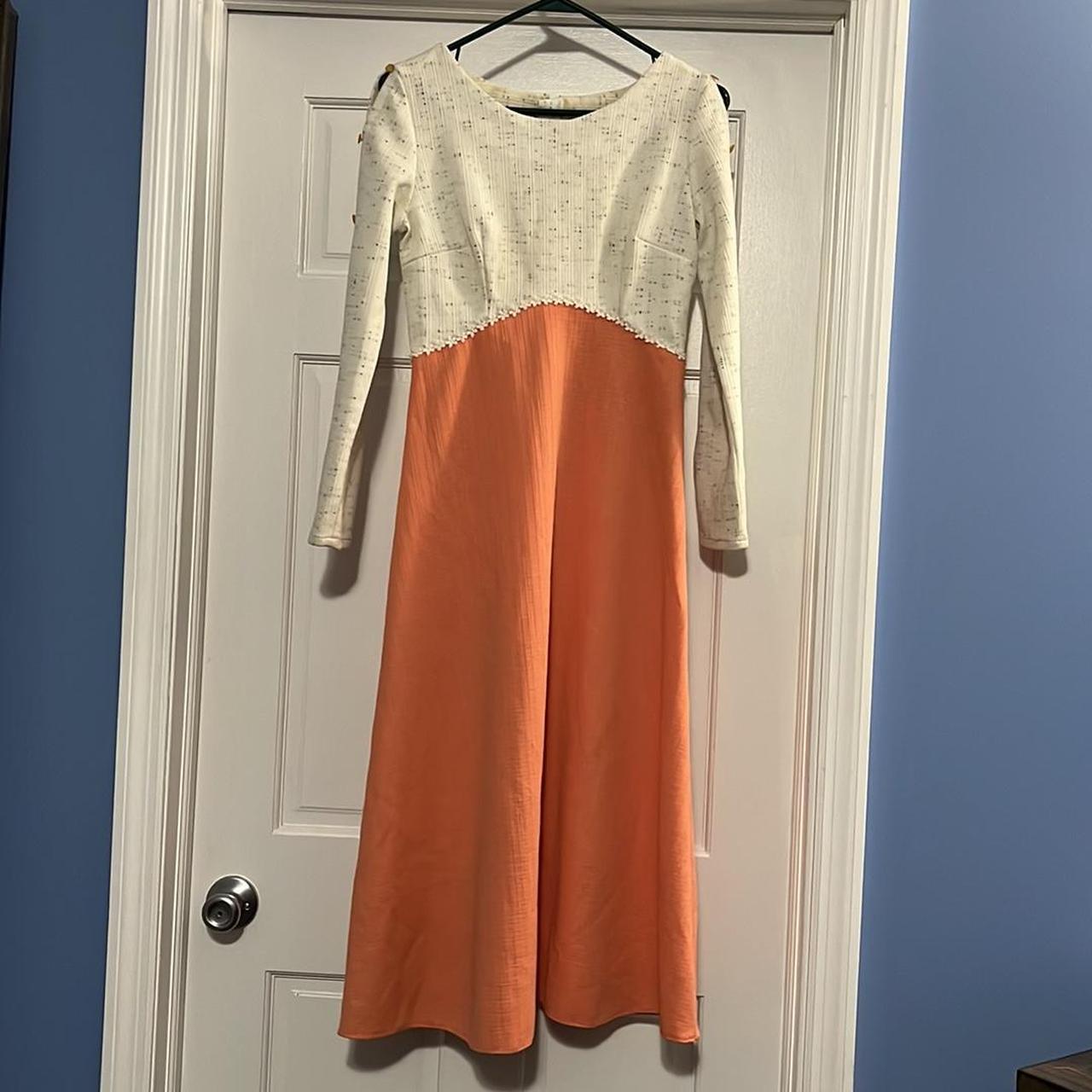 Vintage 1960s or 1970s orange and white midi dress.... Depop
