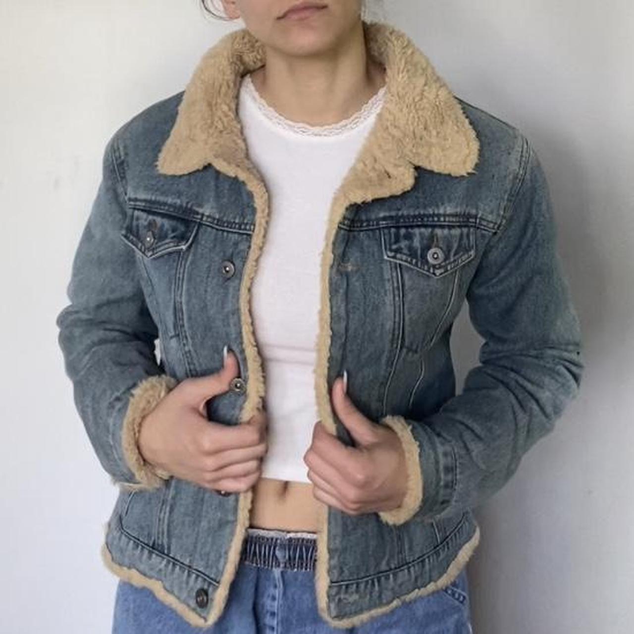 Tan jean 2025 jacket with fur