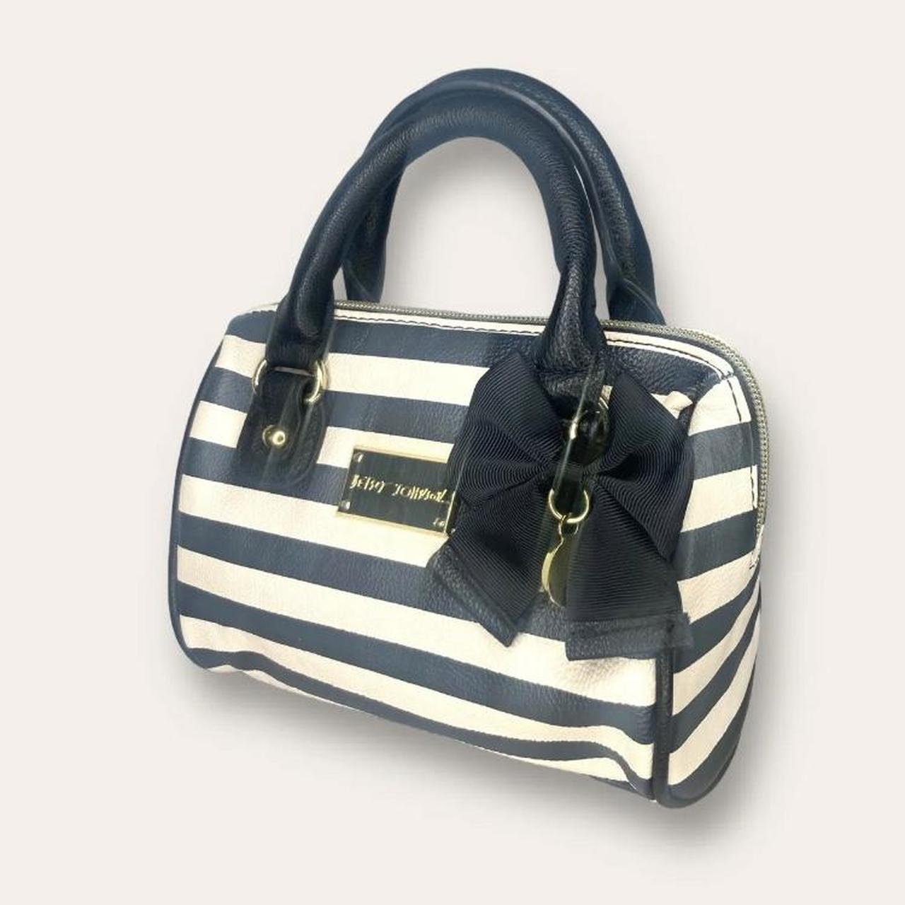 Betsey Johnson Black and White Striped Satchel Purse Depop