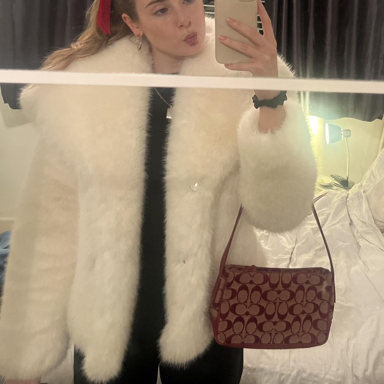 White Zara viral Sold Out Faux Fur Coat in a size
