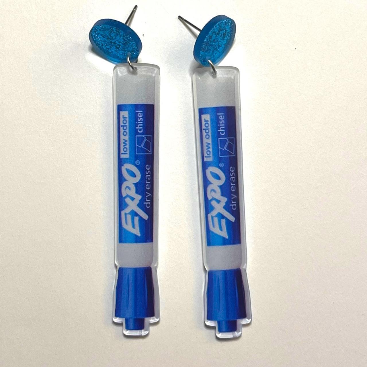 blue expo marker earrings Depop