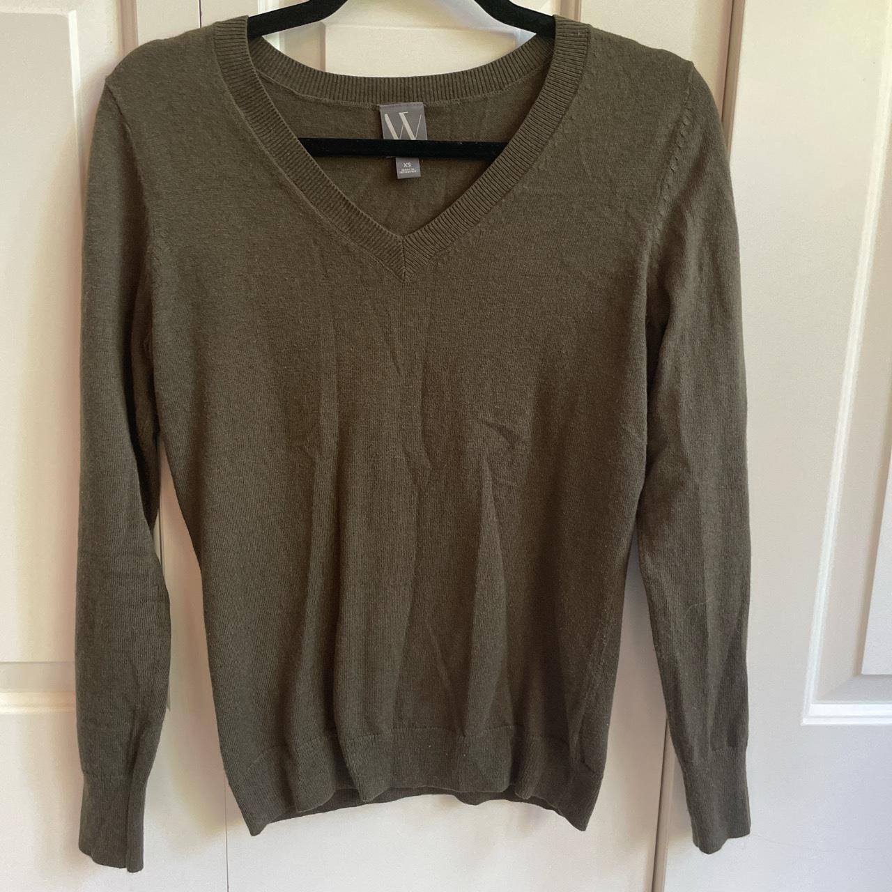 V-neck olive green sweater! size: extra small (XS)... - Depop