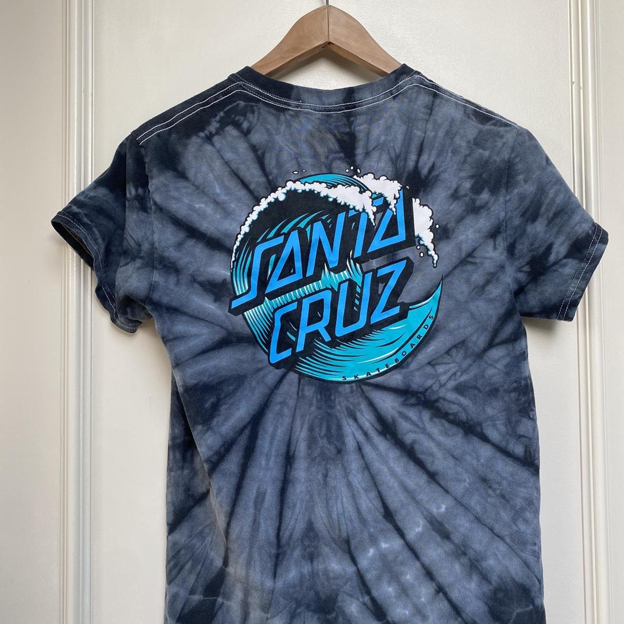 Black tie dye Santa Cruz Shirt with wave decals.... - Depop