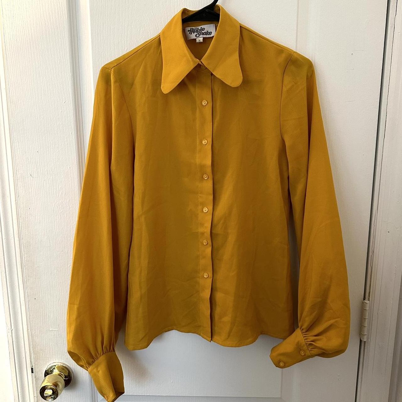 Funky Vintage Mustard Yellow Collared Button Down... - Depop