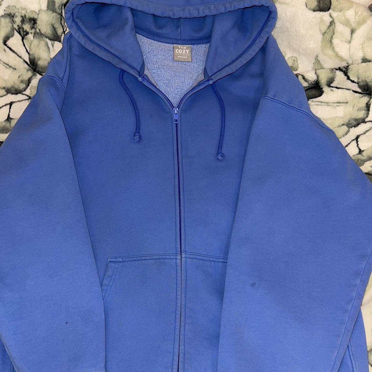 boyfriend zip up Aritzia hoodie in blue Fits L - Depop