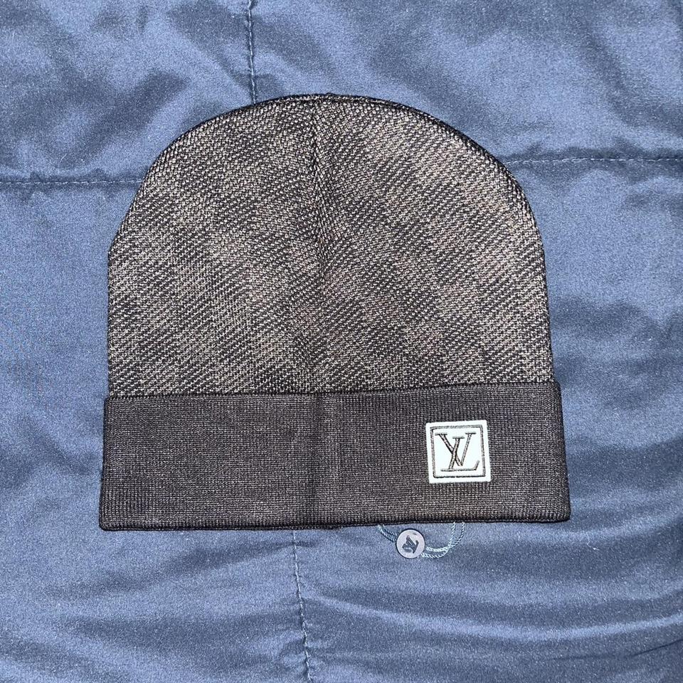 Louis Vuitton Black/Gray Checkered Beanie One size, - Depop