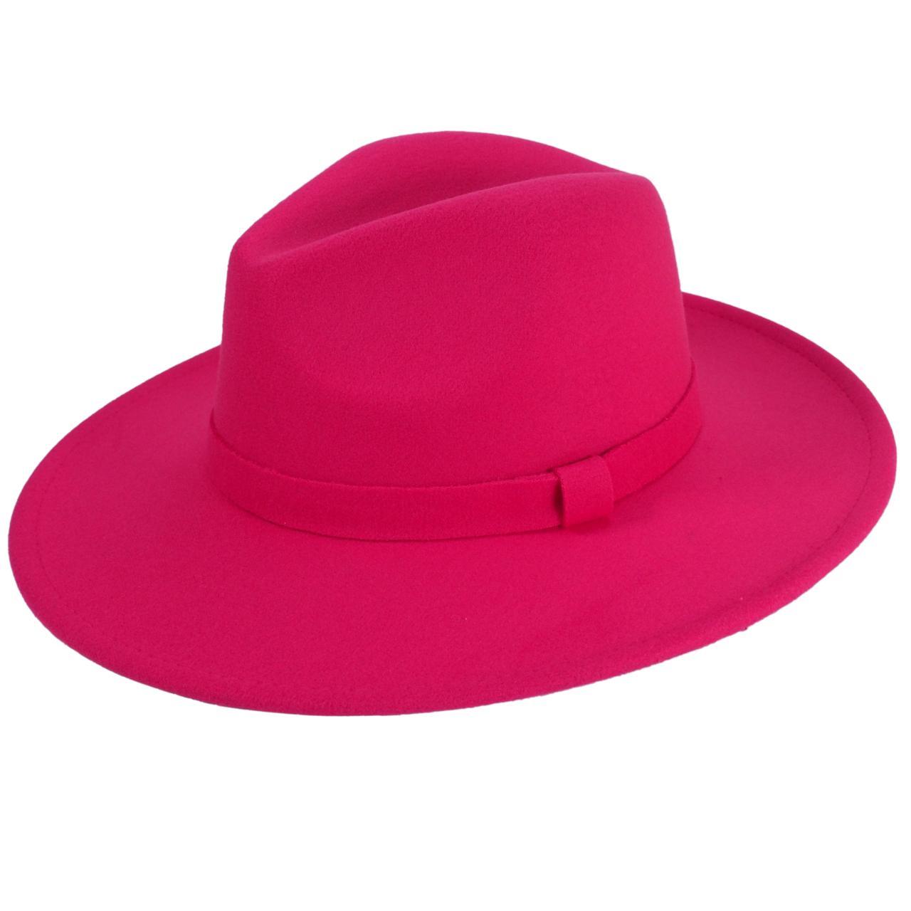 Pink Fedora Panama Upturn Wide Brim Cotton Blend... - Depop