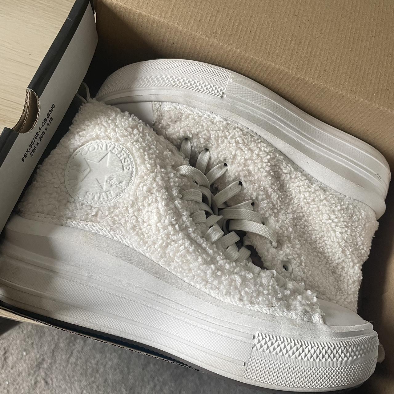 Size 5, cream fluffy converse Worn once but too... - Depop