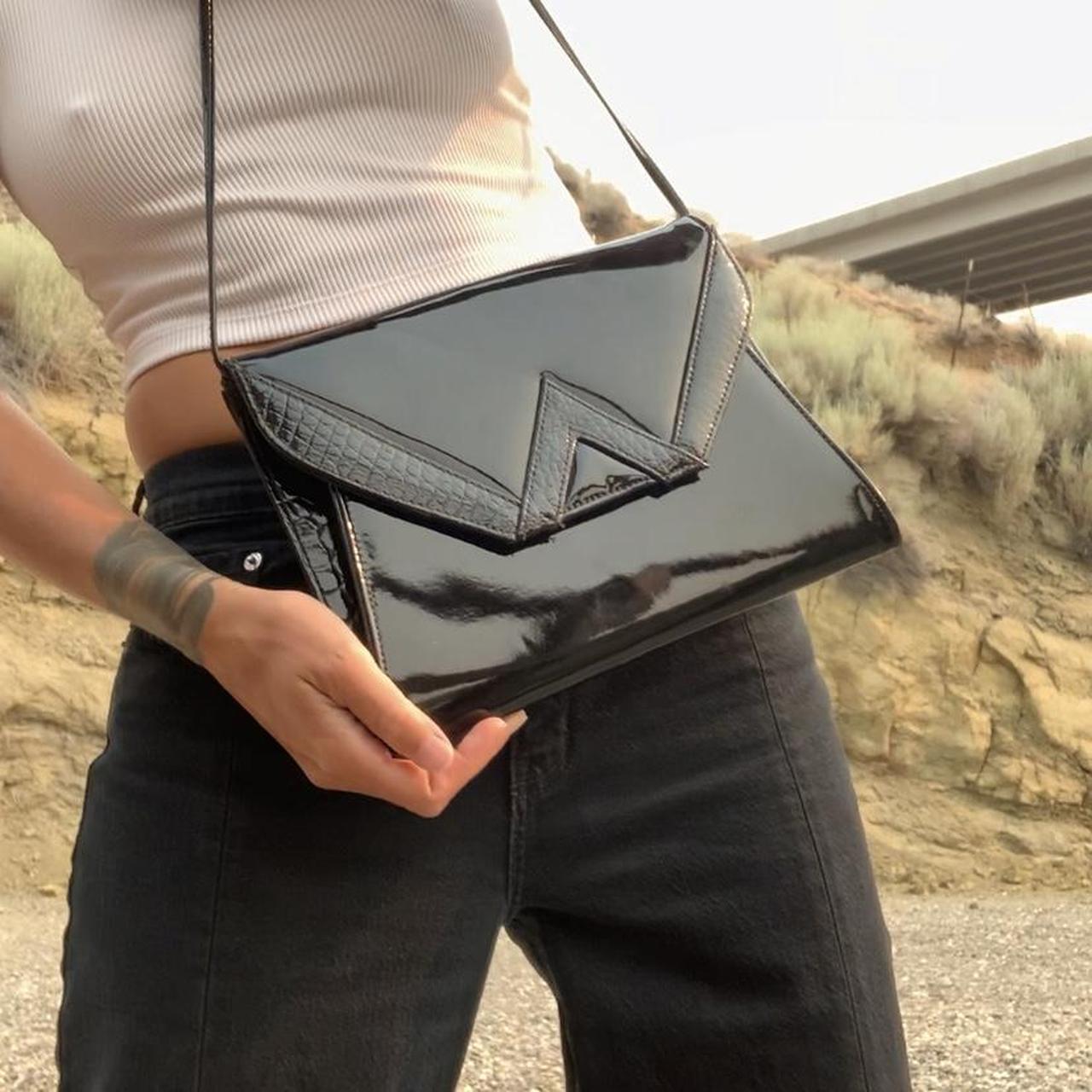 Black Envelope patent-leather clutch bag