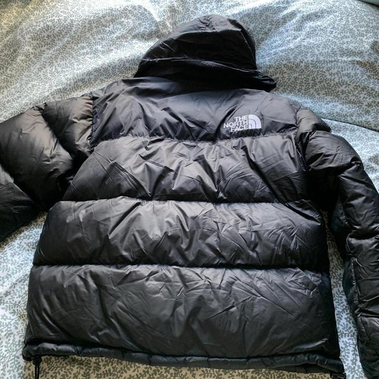 North face puffer puffa jacket coat black and white... - Depop