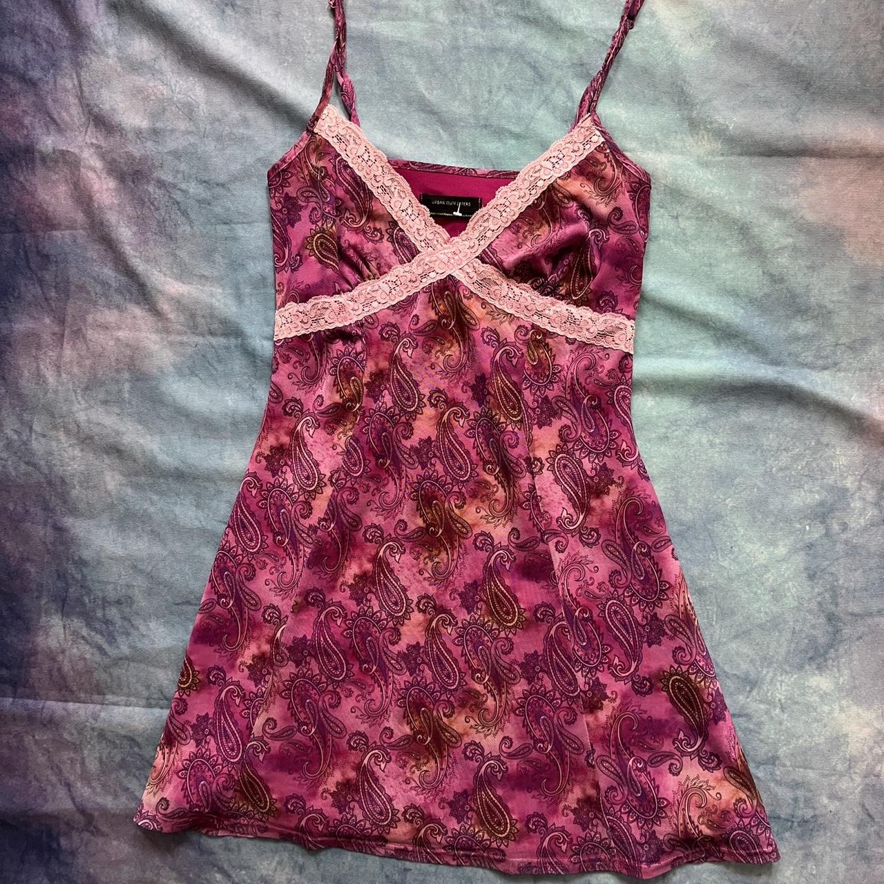 Hot pink paisley patterned cami style slip dress... - Depop