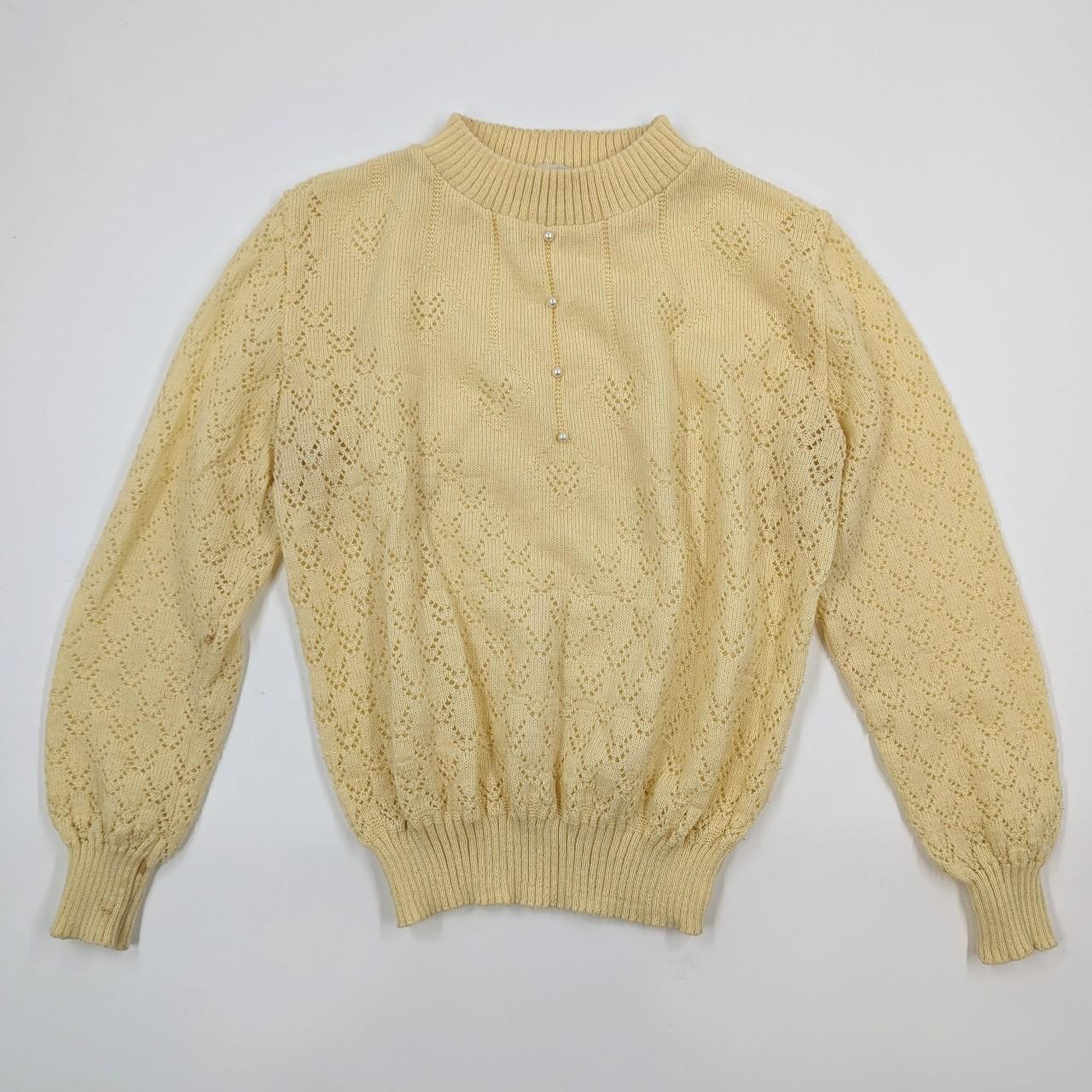 Vintage lemon yellow jumper with pearls size... - Depop