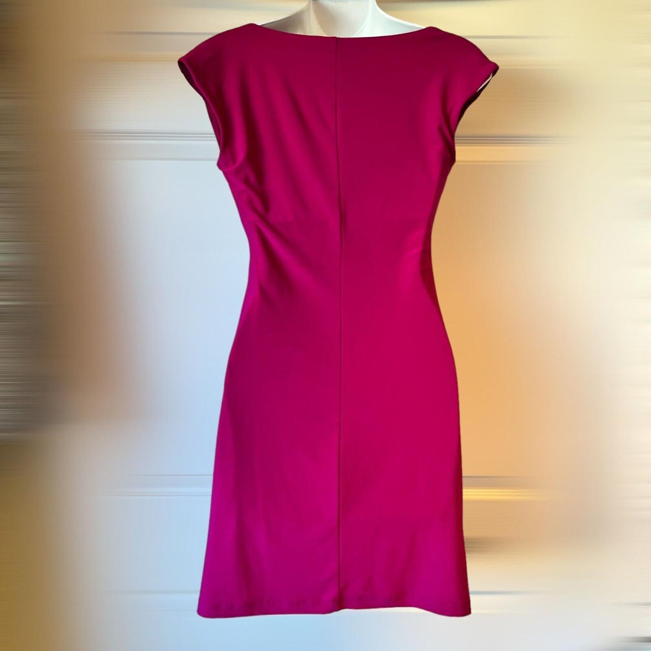 Lauren Fuchsia Ruched Body-hugging Knee-length Dress... - Depop