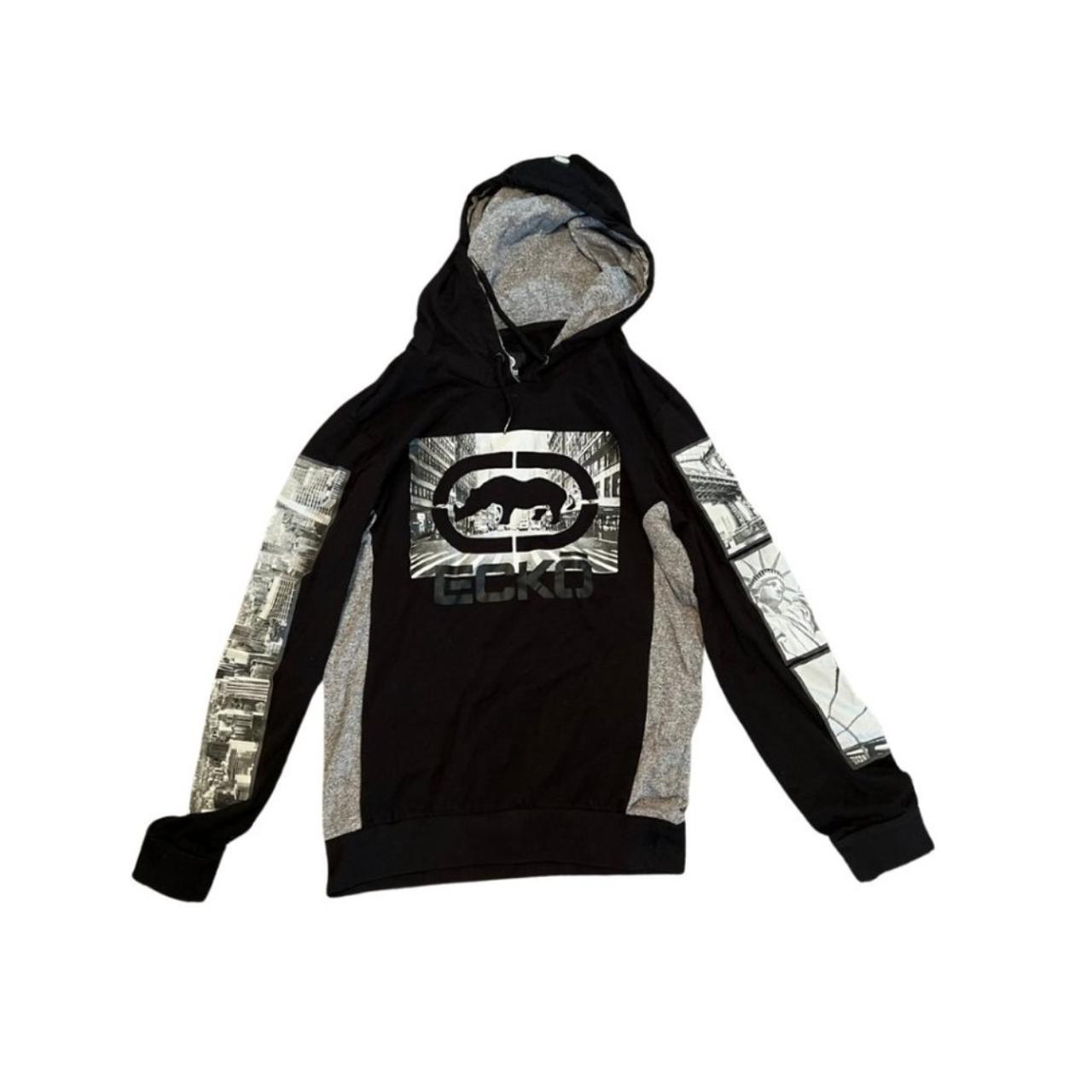 Black and White Echo Pullover Sweatshirt... Depop