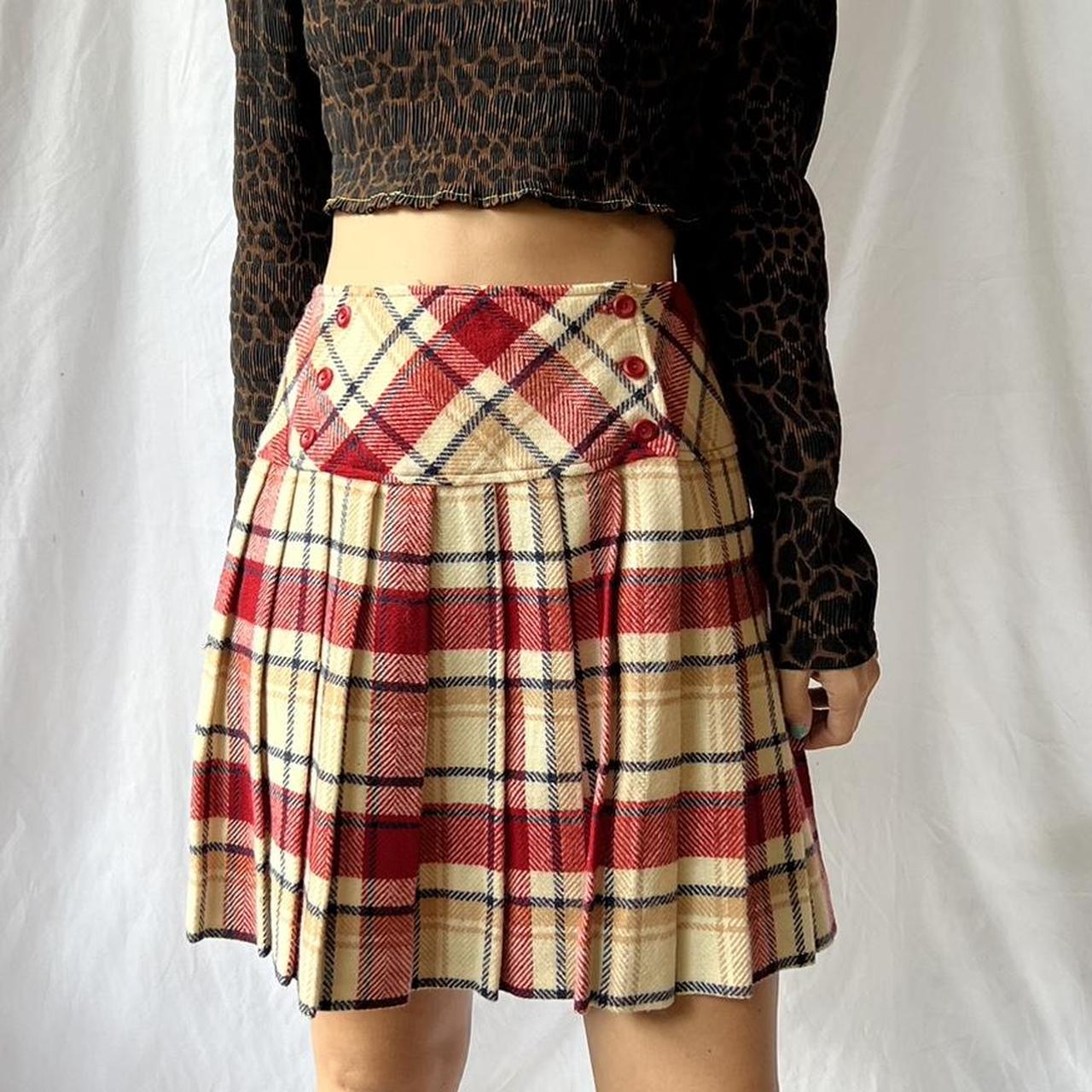 1960s plaid wool pleated mini skirt. 26 waist Depop