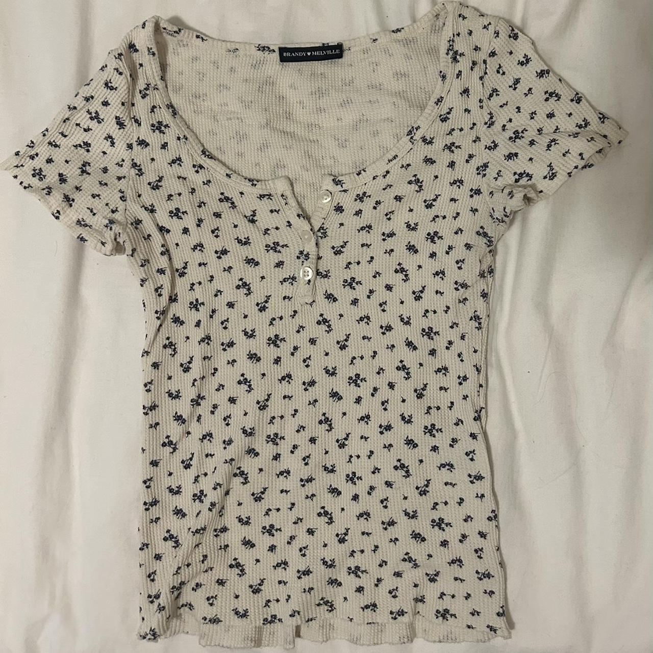 Brandy Melville Floral Henley Tee - Depop