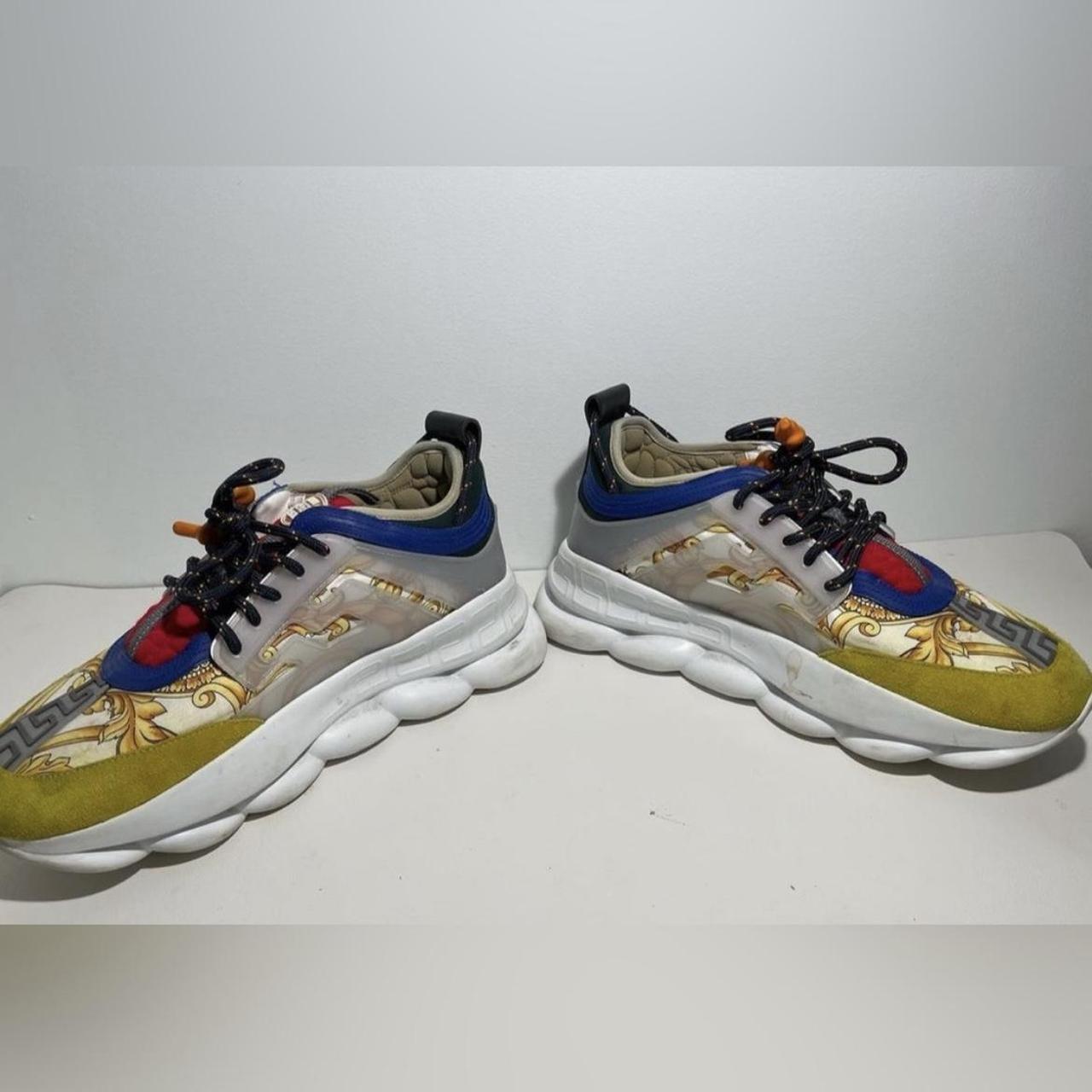 new VERSACE Chain Reaction gold barocco twill yellow blue suede