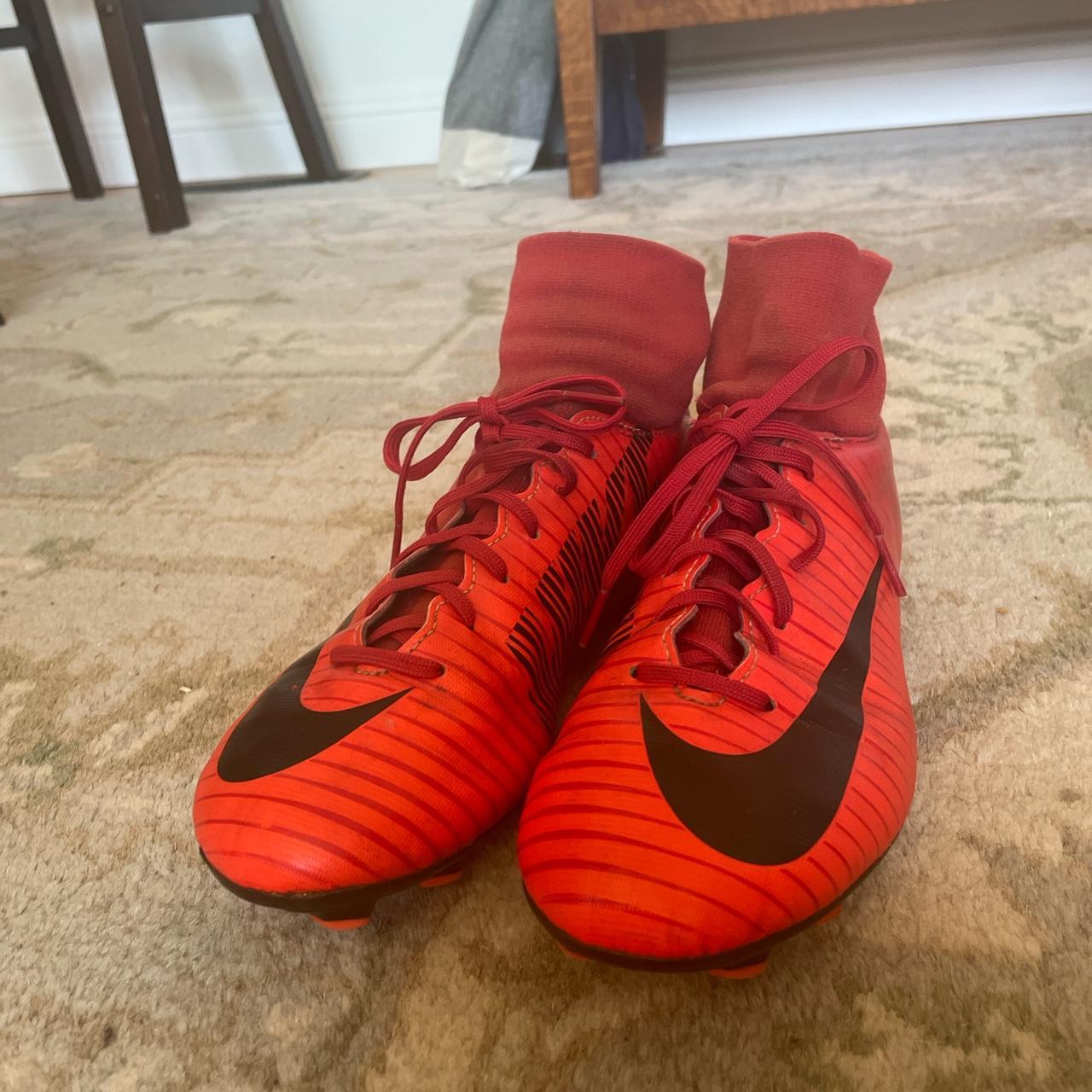 Red Nike Mercurial Soccer Cleats With Sock Size 5 - Depop