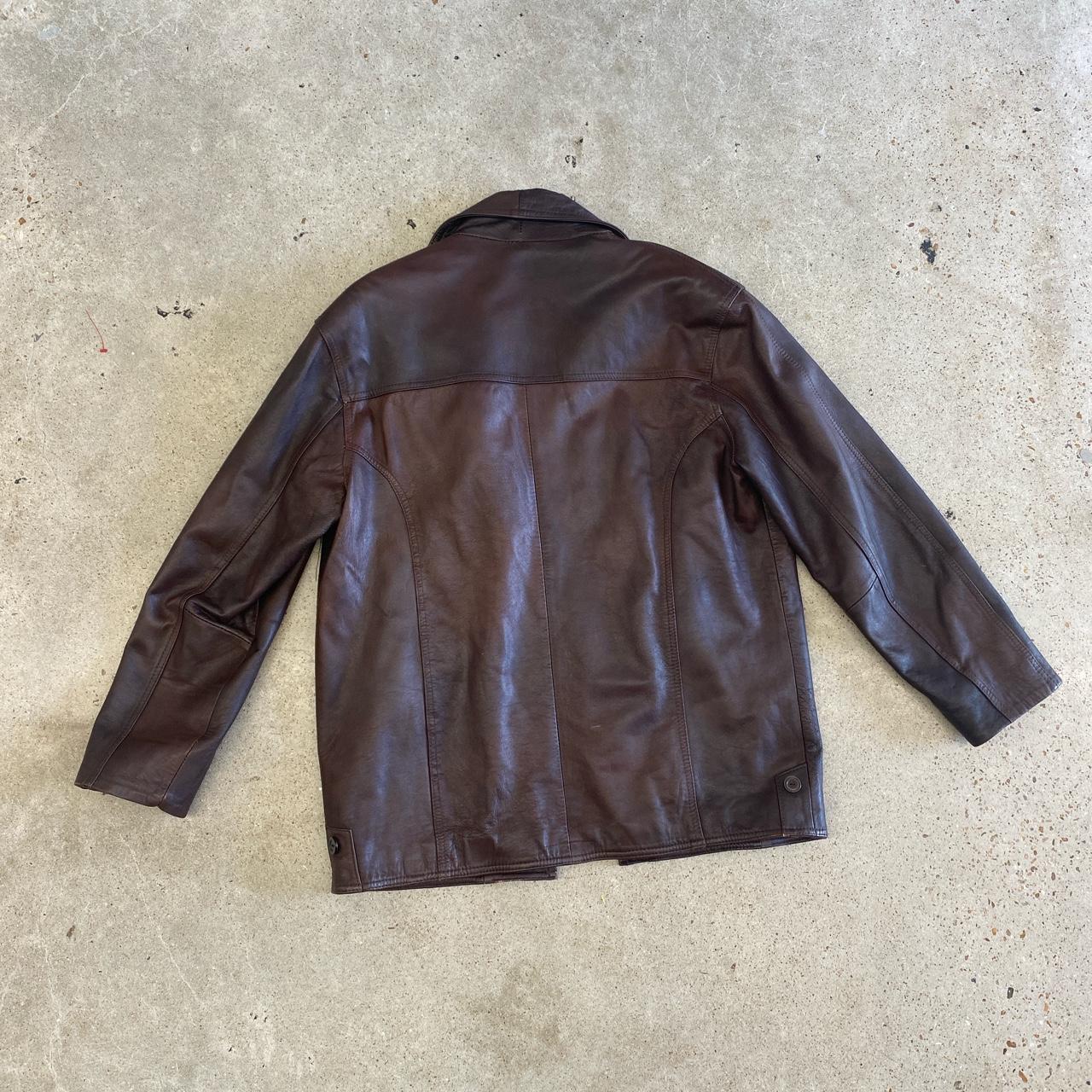 Vintage brown leather jacket Brand: TG MURES... - Depop