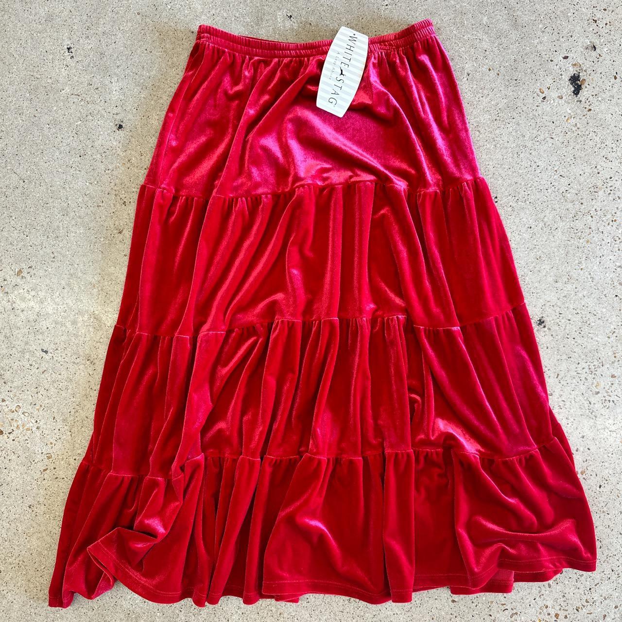 Vintage Red Velvet Tiered Maxi Skirt //... - Depop