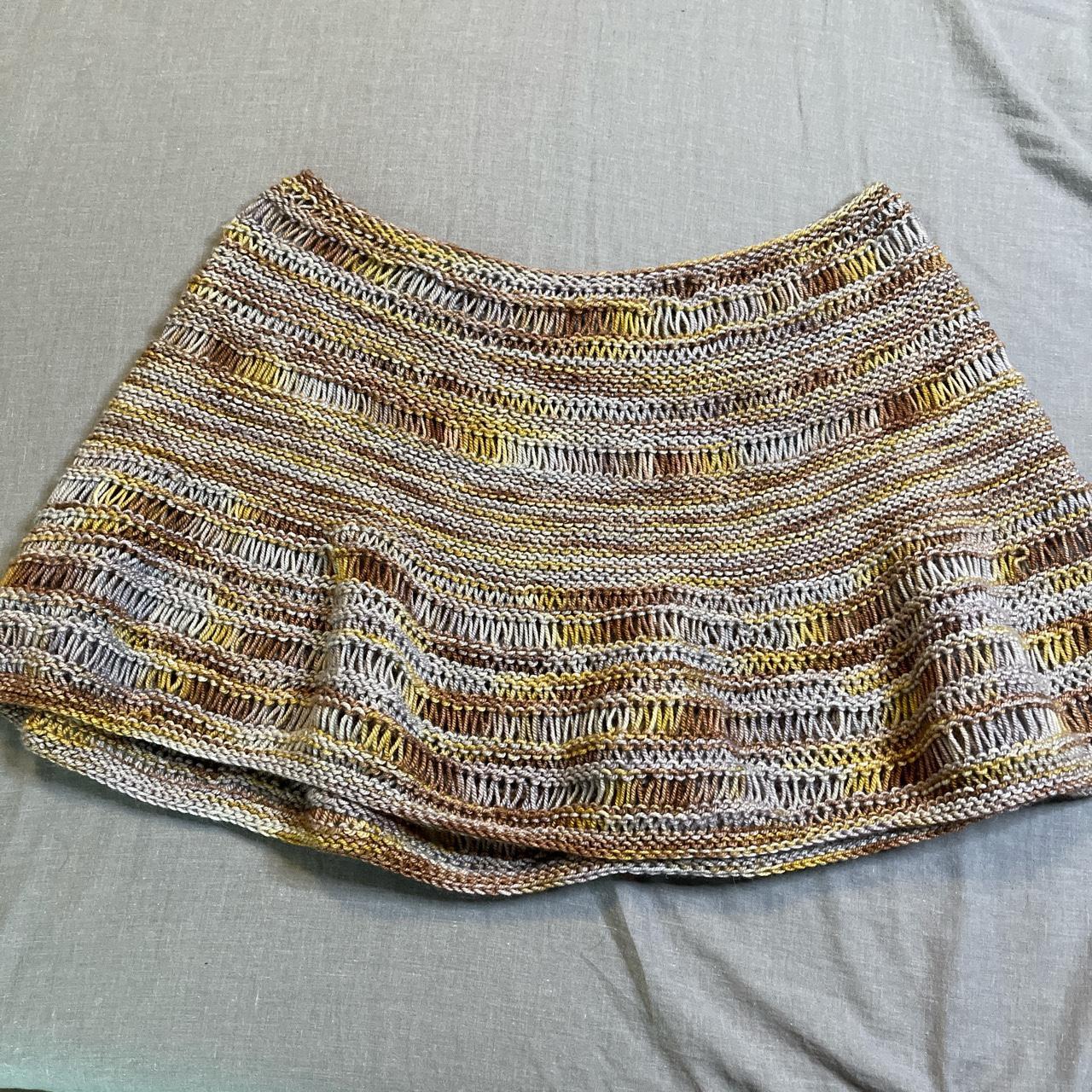 crochet blue brown and yellow skirt size XL i think... - Depop