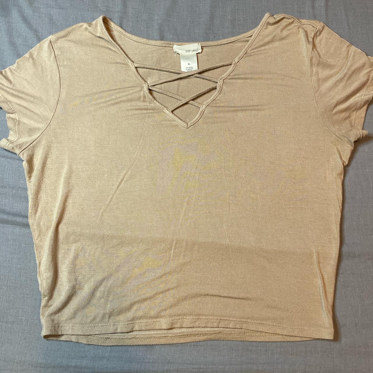 tan nude colored cross front crop top soft and - Depop