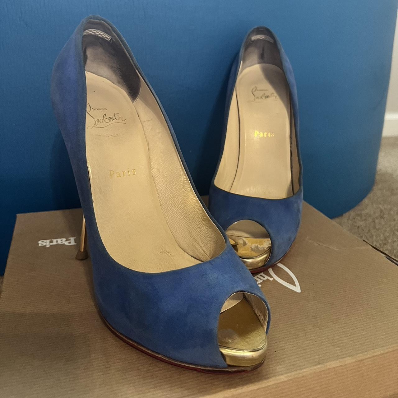 Christian Louboutin Sneaker Blue sued with spikes - Depop