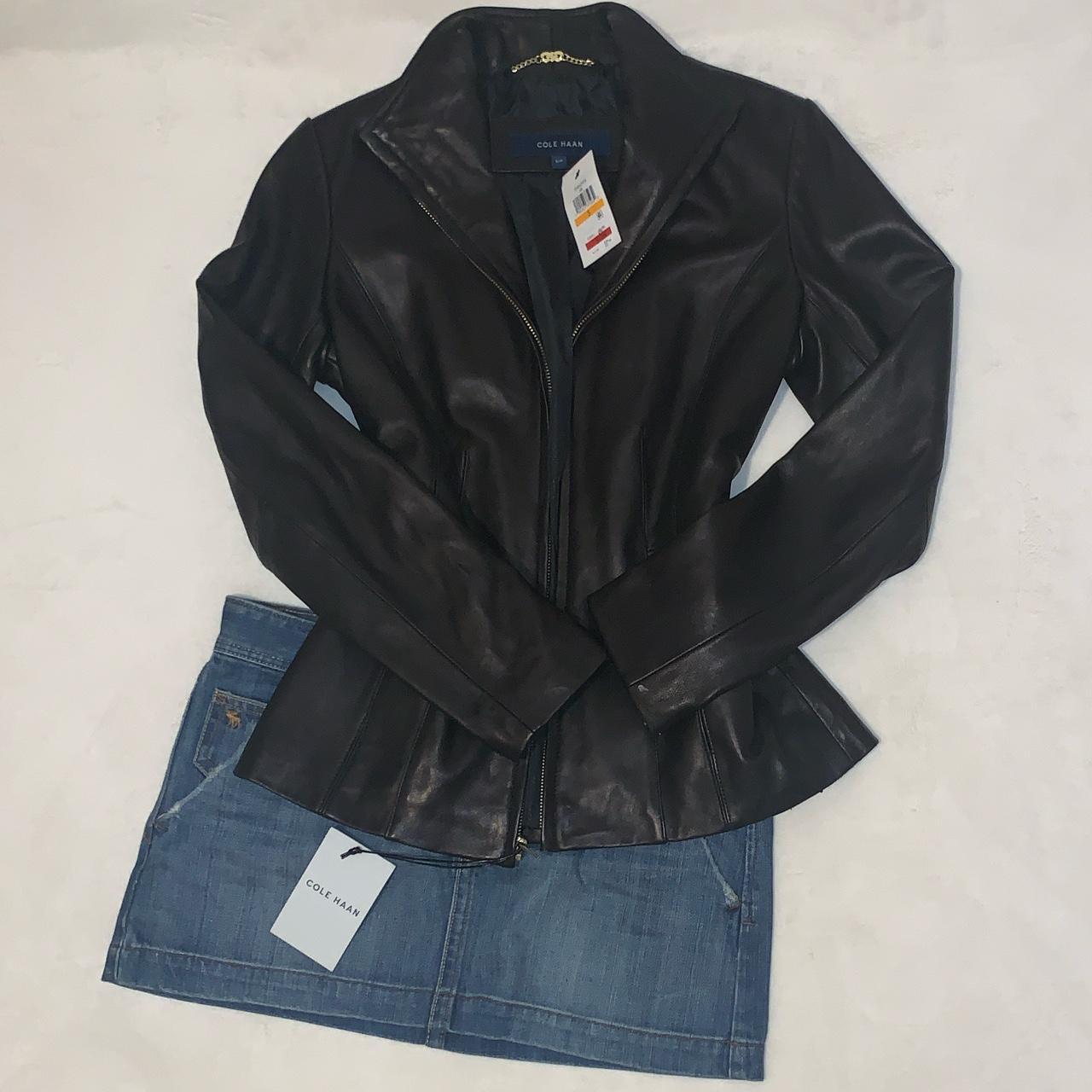 Cole haan women's on sale black leather jacket