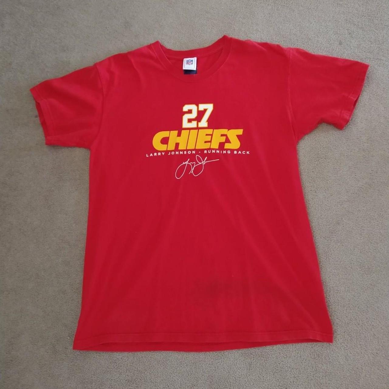 Vintage Kansas City Chiefs T Shirt Sz L Larry Johnson Red Y2K NFL Graphic  Tee