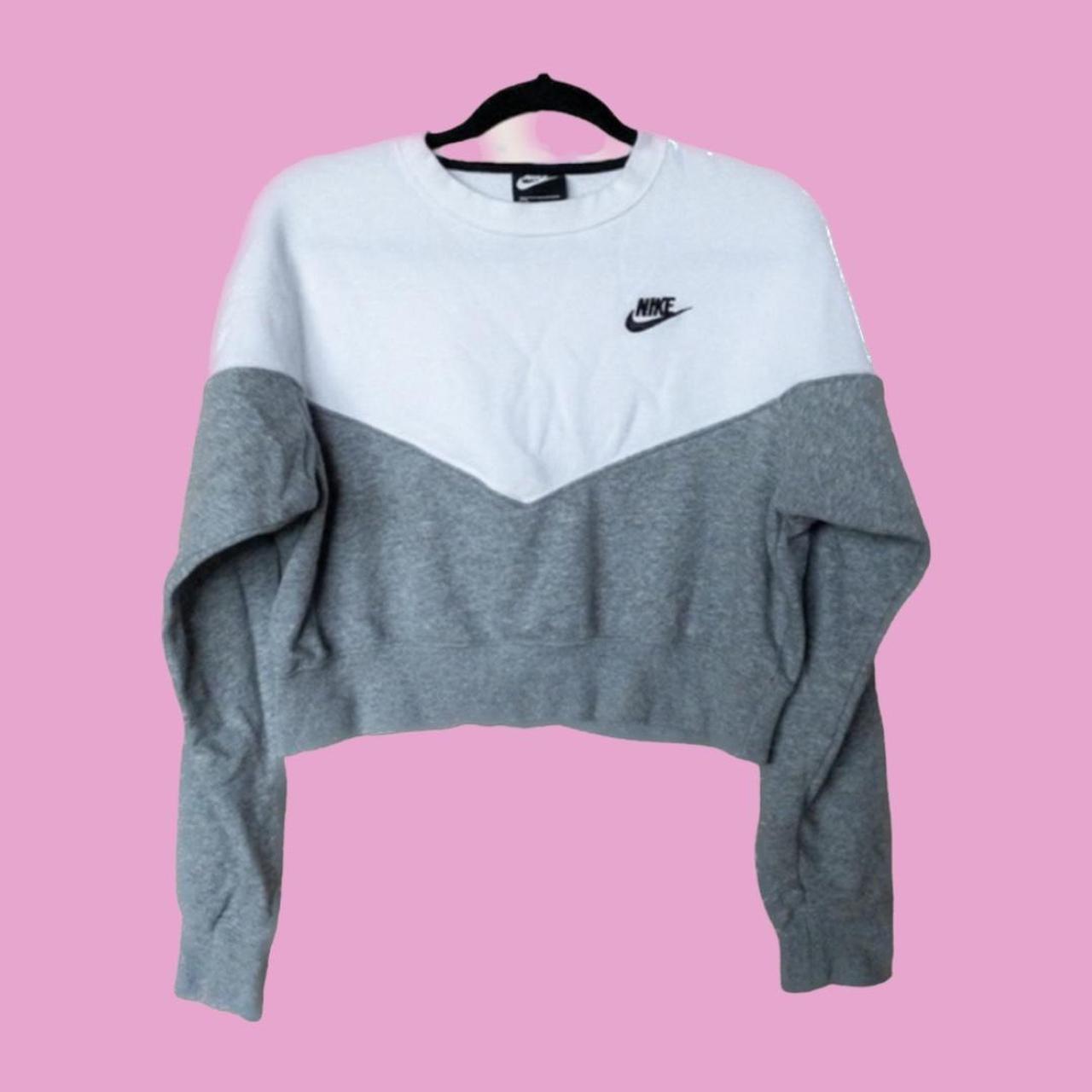 NIKE CROPPED GREY WHITE SWEATER cropped grey and Depop