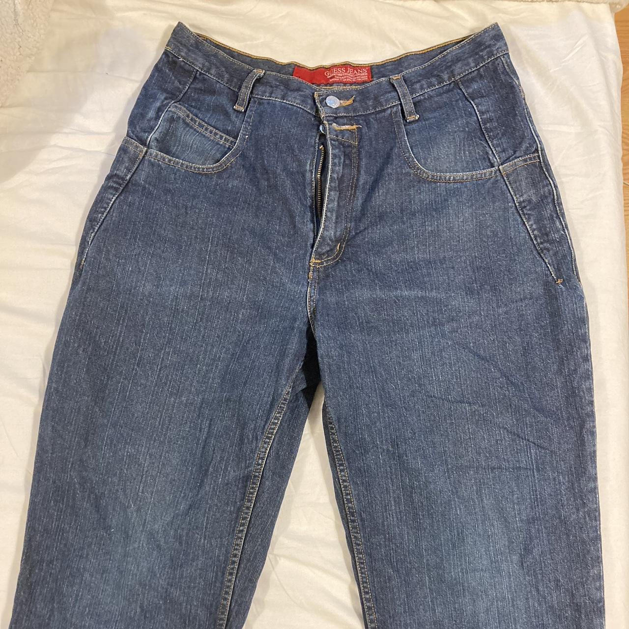guess vintage baggy dark blue jeans - 33 by 32 - no... - Depop