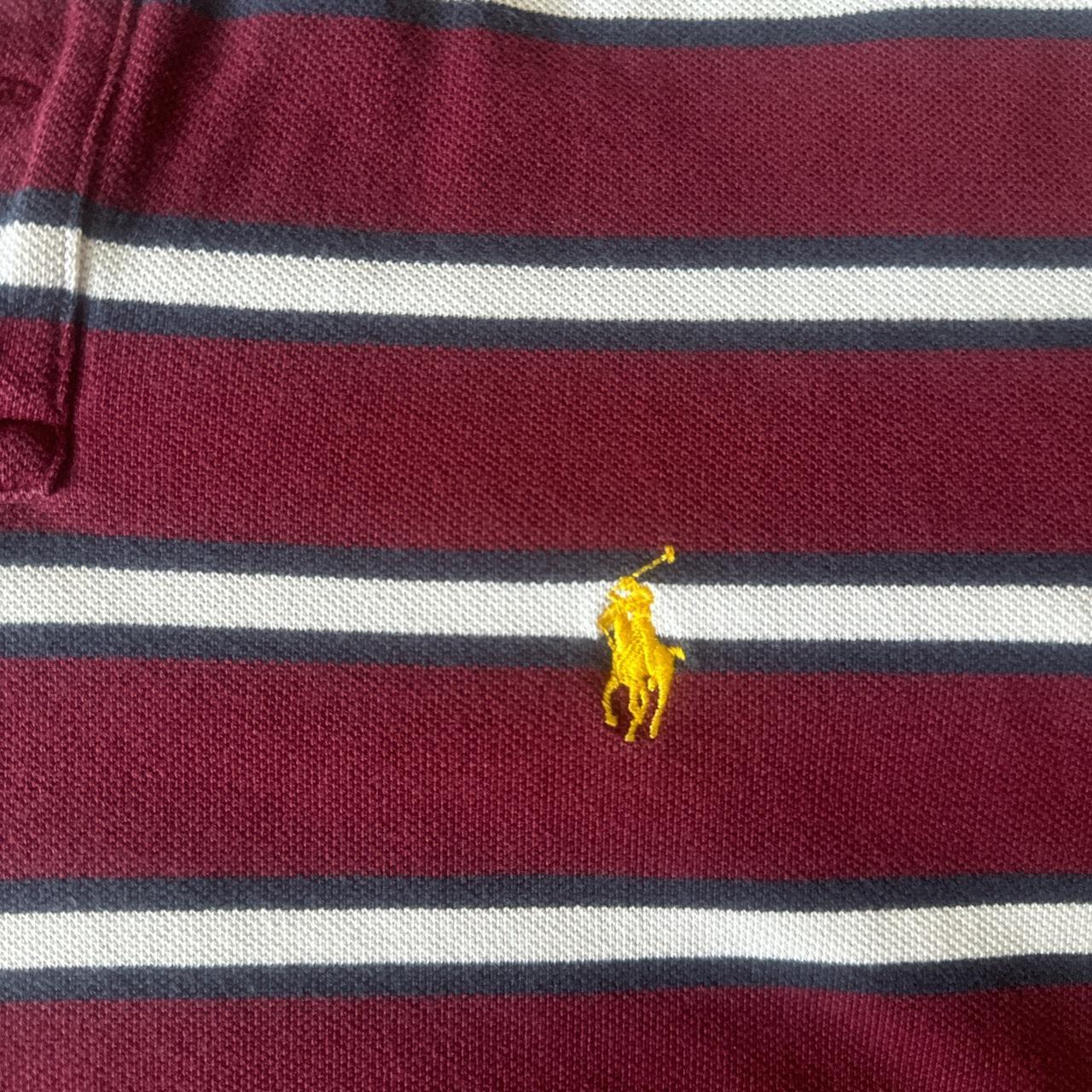 Fitted crimson striped Ralph Lauren Polo - Depop