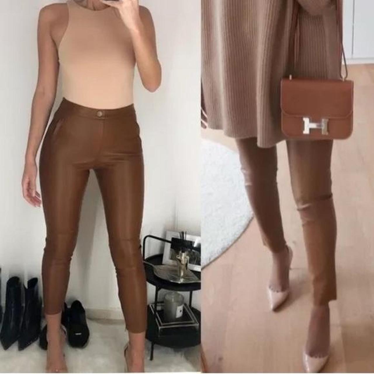 Zara Faux Leather Leggings Ankle Zip High Rise in