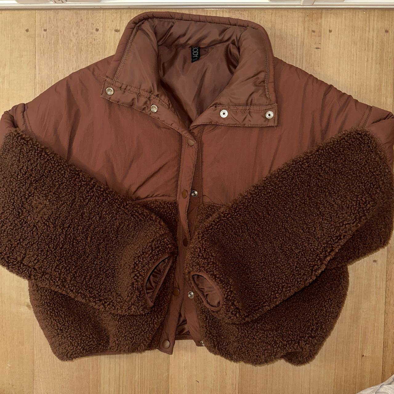 brown s/p cotton on puffer jacket, button-up - Depop