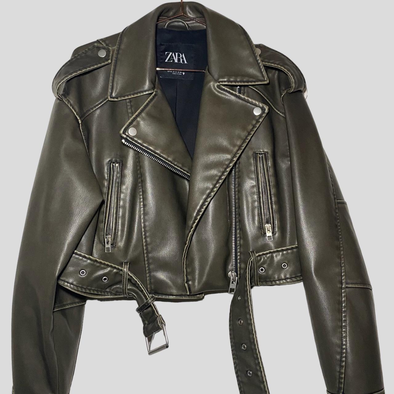 Khaki Faux Leather Jacket | Depop