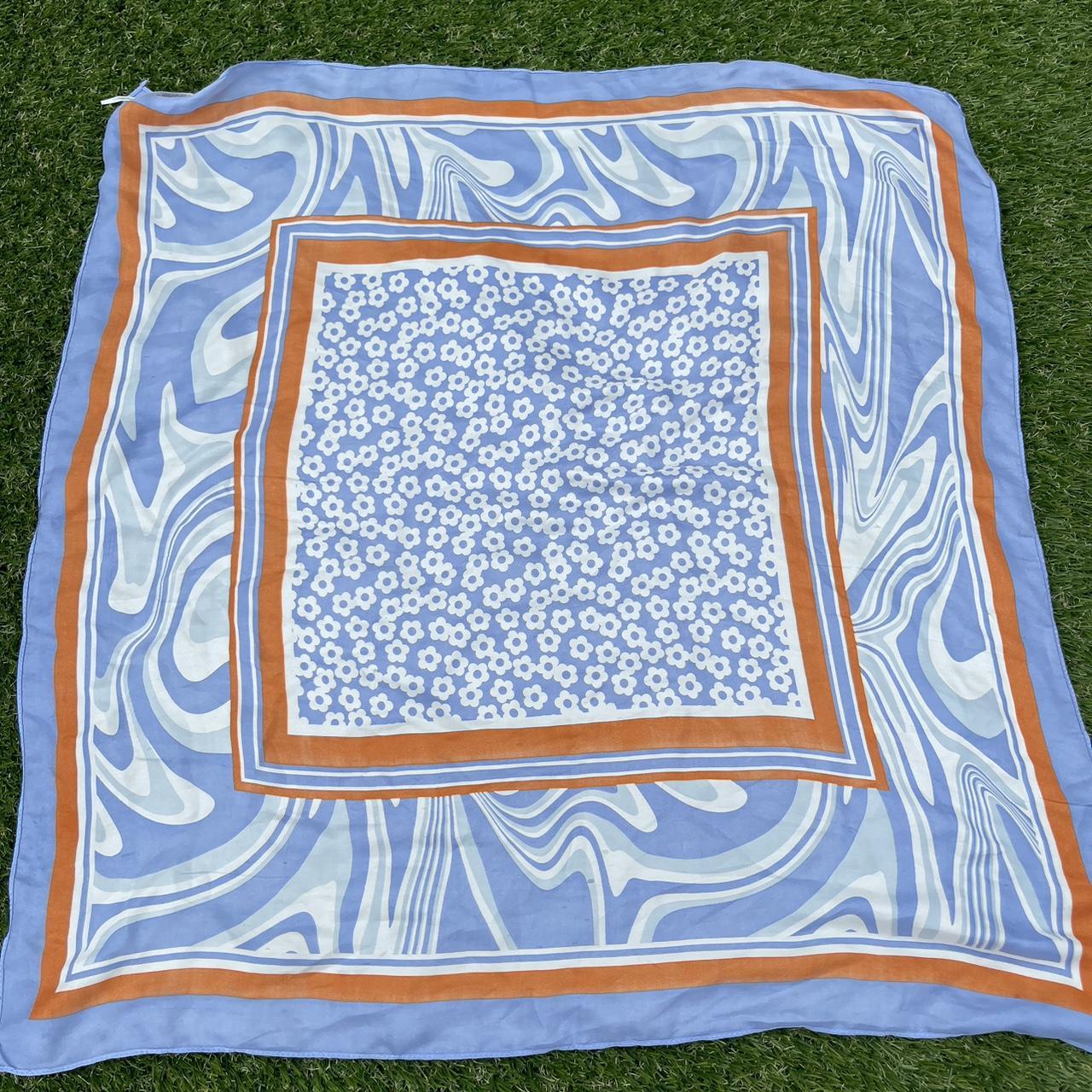 blue/purple, white and orange silk scarf can be... Depop