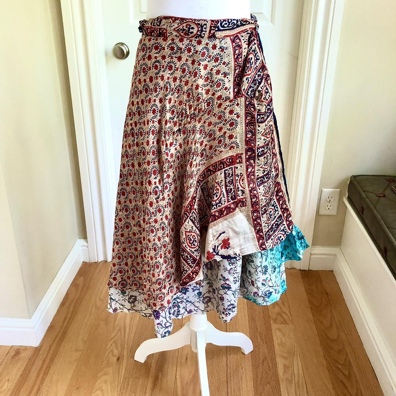 Kariza Designs Silk Wrap Skirt in Reversible Red... - Depop